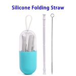 FDA Approved Reusable Silicone Drinking Collapsible Straw with Case (Grey)