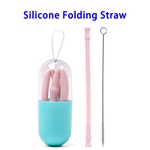FDA Approved Reusable Silicone Drinking Collapsible Straw with Case (Pink)