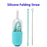 FDA Approved Reusable Silicone Drinking Collapsible Straw with Case (Green)