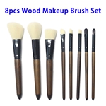 8pcs/set Wood Handle Synthetic Hair Makeup Brushes Set (White Hair)